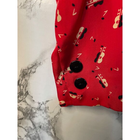 Liz Claiborne Vintage 1990s  Red Silk Blazer guitars  Sz 4 Modern Jazz Print - Picture 7 of 10